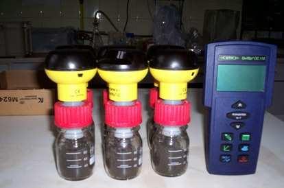 Biodegradációs tesztek Zárt palack teszt Átlevegıztetett rendszer O 2 fogyasztást és ezzel nyomáscsökkenést mérünk 5