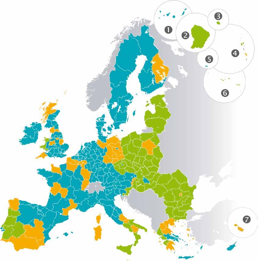 A három támogatásra alkalmas kategóriát a következőképpen határozták meg: Kevésbé fejlett régiók, amelyekben az egy főre jutó GDP kevesebb mint 75 %-a az EU átlagának; ezek továbbra is a politika