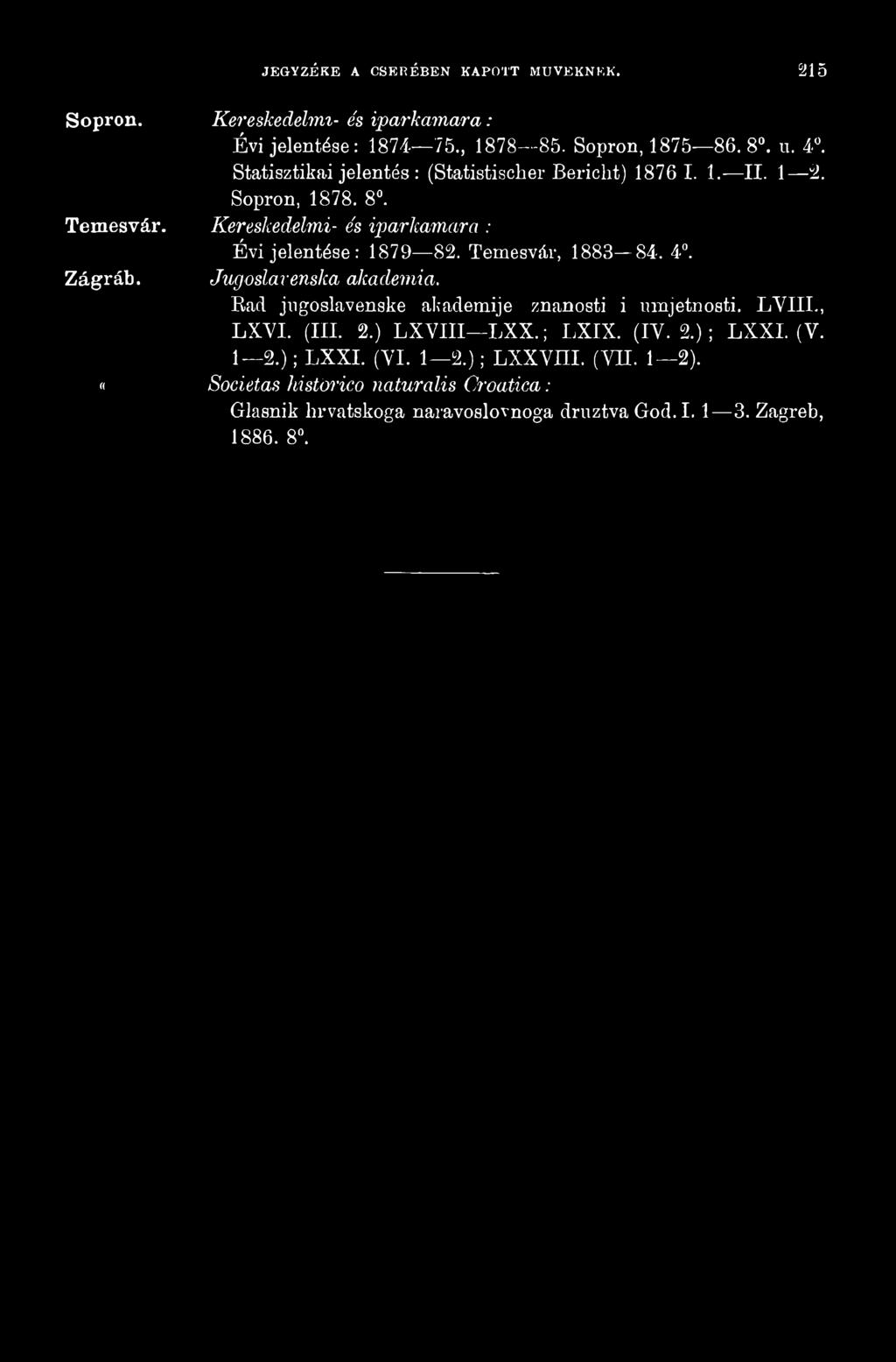 Ead jngoslavenske akademije znanosti i mnjetnosti. LYHI., LXVI. (III. 2.) LXVIII LXX.; LXIX. (IY. 2.); LXXI.