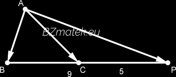 3. Az ABC háromszög BC oldalának C n túli meghosszabbításán úgy vettük fel a P pontot, hogy BP: CP = 9: 5. Bontsd fel az AP t AB ral és AC ral párhuzamos összetevőkre!
