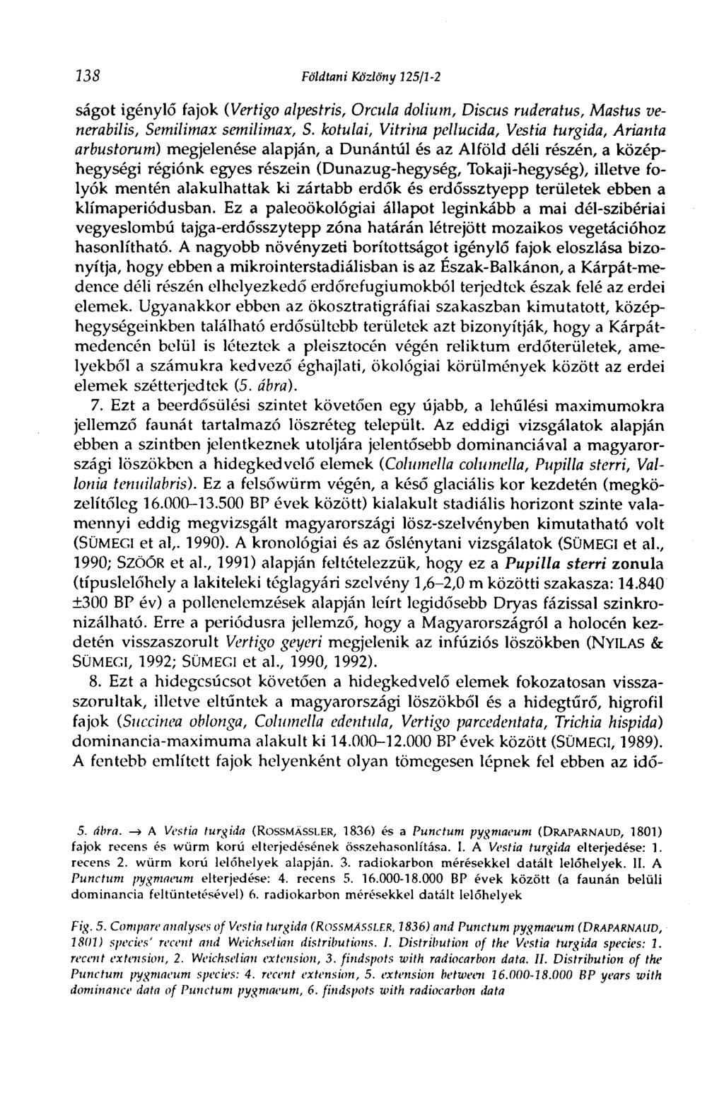 13S Földtani Közlöny 125/1-2 ságot igénylő fajok (Vertigo alpestris, Orcula dolium, Discus ruderatus, Mastus venerabilis, Semilimax semilimax, S.