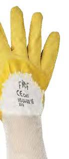 Mănuşi cusute - tricot din bumbac, manşetă elastică, degetele si palma imersate în latex natural galben,