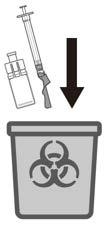 Az alkalmazott eszközök eldobása 16. lépés Dobja ki a fecskendőt és a tűt Minden injekciós üveg, fecskendő, injekciós üveg adapter és tű egyszer használatos. Ezeket TILOS ismételten felhasználni.