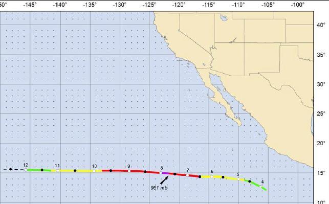 (Avila, Lixion A., at al., 2012) A Daniel hurrikán kialakulásától a felbomlásáig a 15. szélességi fok mentén haladt. Kis kitérései ellenére mintha madzagon húzták volna, úgy mozgott a 15.