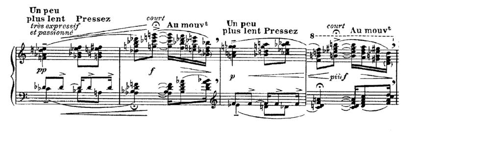 65 47. kottapélda: Livre du Saint Sacrement - No. 11. A Bien modéré szakasz egy záró C-dúr akkordot követő koronás ütem (elle s écria: Rabbouni!) után kezdődik [68. old., 6. ütem].