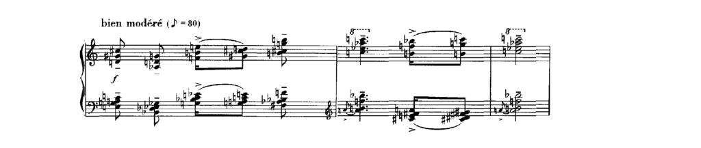 74 57. kottapélda: Pièce pour piano et quatuor à cordes A három záróütem pontos mása a darab kezdetén hallhatónak. Messiaen itt is következetesen koronás ütemmel zárja e négyhangos formulát.
