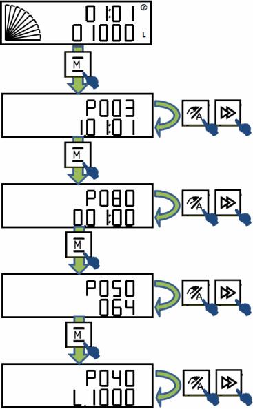 oldal) Miután leállítottuk a regenerálást a programozás lépési között a 3-as gombbal (jobbra lépdelhet a menüpontok között) és a 4-es gombbal (módosíthatja az aktuális értéket -a kijelzı villog-)