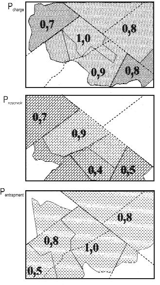 Földtani Közlöny 144/4 (2014) 397 2. ábra. A play-komponensek geológiai valószínűség szegmenstérképei Figure 2.