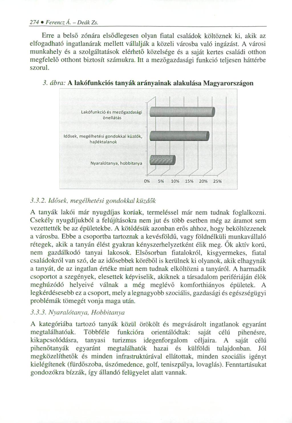 274 Ferencz Á. - Deák Zs. Erre a belső zónára elsődlegesen olyan fiatal családok költöznek ki, akik az elfogadható ingatlanárak mellett vállalják a közeli városba való ingázást.