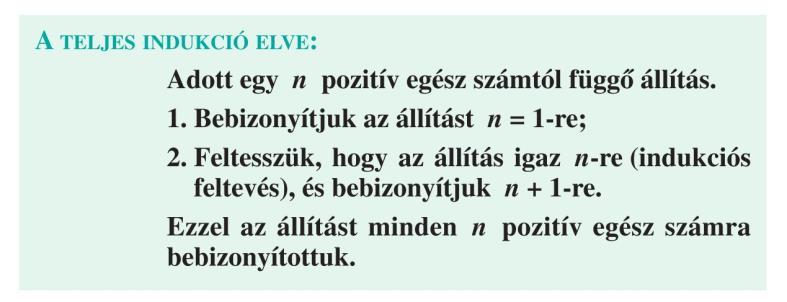 Példák teljes indukcióra: Bizonyítsuk be, hogy minden n természetes számra: 1. 1 + 2 + 3 + + n = n(n+1) 2 2. 1 2 + 2 2 + 3 2 + + n 2 = n(n+1)(2n+1) 6 3.