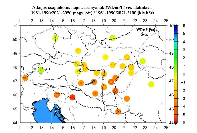 A hőmérsékleti extrémumok alakulásához hasonlóan a szélsőséges csapadékparamétereket is szemléltetjük térképes formában.