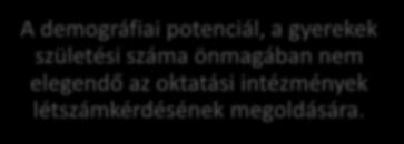 Iskolalét Előreszámítások A demográfiai potenciál, a gyerekek születési száma önmagában nem elegendő az oktatási