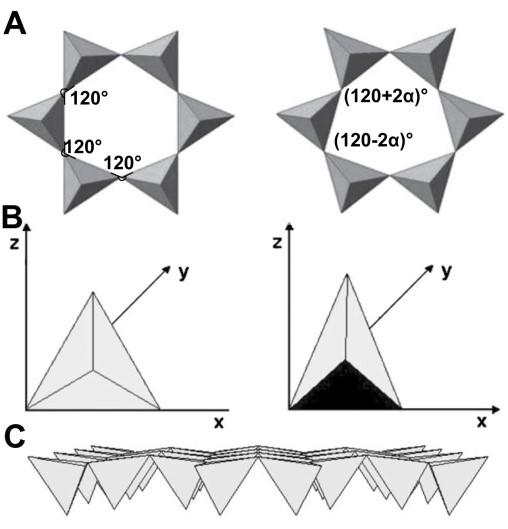 ábra); (2) a tetraéderes réteg a c -tengely irányába megnyúlik, következésképpen a tetraéder alapterülete csökken (lásd: 3/B.