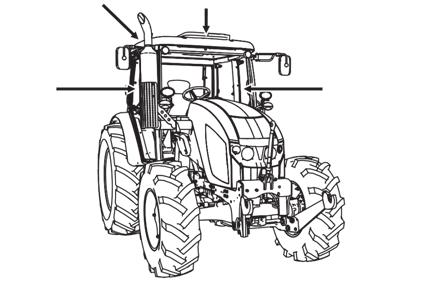 FHD14N021 Vészkijáratok A traktor felborulása esetén, vagy ha korlátozva van a traktorból való kiszállás, akkor vészkijáratként használja a jobb vagy bal ajtót, a hátsó nyitható ablakot vagy a