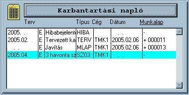 3 K ARB ANTARTÁSI NAPLÓ A karbantartási napló listájában többféle bejegyzés szerepelhet: - Hibabejelentés : Az év kitöltött, azonban a hónap még nem. (Csak a főmenüből rögzíthető.