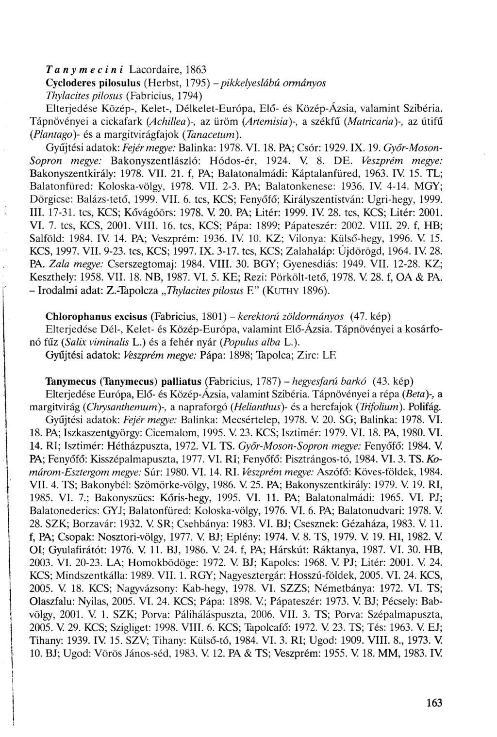 T any m e c in i Lacordaire, 1863 Cycloderes pilosulus (Herbst, 1795) -pikkelyeslábú ormányos Thylacites pilosus (Fabricius, 1794) Elterjedése Közép-, Kelet-, Délkelet-Európa, Elő- és Közép-Ázsia,