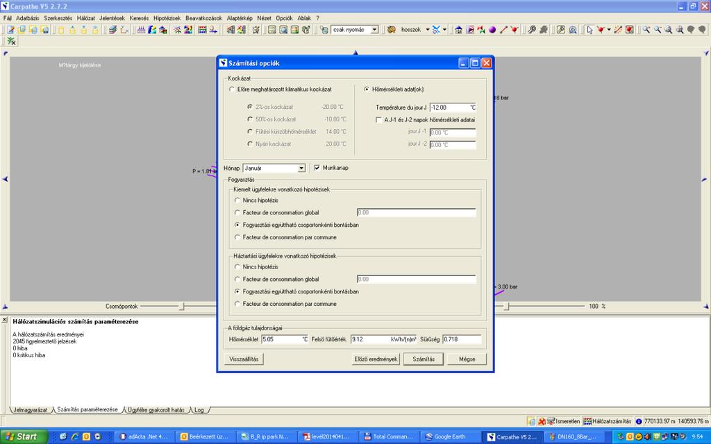 20. ábra: A számítási opciók beállítása a szimuláció előtt a Carpathe 2.7.2-ben Bázisállapot beállítása Amennyiben az első szimulációk után a valóságtól nagyon eltérő eredményeket kapunk (pl.