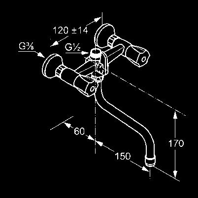 750 KLUDI STANDARD kádtöltő- és zuhanycsap NA 15 csőméret 120 mm névleges vízmennyiség: (A/B osztály)