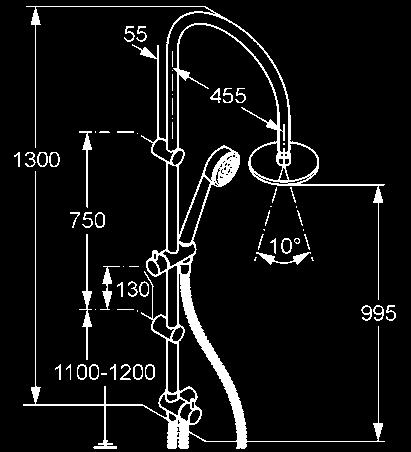 ZUHANYRENDSZEREK KLUDI ZENTA DUAL SHOWER SYSTEM NA 15 függőlegesen és vízszintesen állítható felszállócső a csúszka pozíciója függőlegesen állítható kétutas kerámia váltóval vízellátás: bekötőcső G