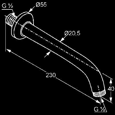 EGYÉB ZUHANYTARTOZÉKOK, ALKATRÉSZEK KLUDI A-QA zuhanykar DN 15 NA 15 tányér-fejzuhanyhoz kar benyúlása: 400 mm rozetta 61 x 61 mm króm 6653405-00 24.