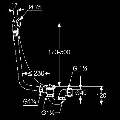 520 KLUDI WAGA 2000 le- és túlfolyógarnitúra G 1 1/2 krómacél szelep felsőrésszel akril rozettával és egyszerű dugóval DIN EN 274 szerint krómnikkel