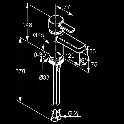 360 KLUDI ZENTA egykaros mosdócsap NA 15 névleges vízmennyiség: 6 l/perc, 3 bar PCA s-pointer perlátor M 24 x 1 lefolyógarnitúra nélkül P-IX 18634/IA króm fekete/króm