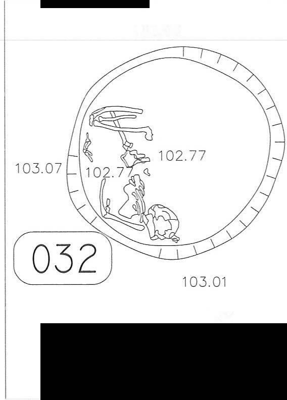 103.00 102.96 1002 [ ( 002) 103.28 '. 059J '. 384 l í 361 '- 0 1 m A/ 103.26 103. 12 0 lm [ Ismeretlen keltezésű (valószínűleg szarmata) gödör gyermek vázával (2. obj./32.