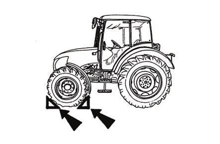 PÓTSÚLYOK Az első kerekek aláékelése A hátsó kerekek felemelése előtt ne felejtse el a traktort az első kerekek kiékelésével az elmozdulása ellen biztosítani.