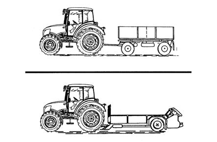Megjegyzés: meredek lejtőről való lefelé hajtás során (amennyiben légfékes vagy hidraulikus fékes félpótkocsi vagy pótkocsi van a traktorhoz csatlakoztatva), már a lejtő elején fékezni kell a