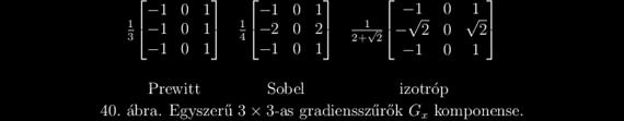 4.2.1. 4.2.1 Egyszerű gradiensszűrők és a Canny-éldetektor A legkisebb méretű -as gradiensszűrők esetén a parciális deriváltakat különbségekkel közelítjük, ezzel az és irányú, és deriváltmaszkokat
