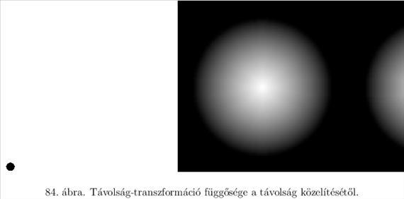 Digitális képekre az euklideszi távolság diszkrét közelítését fogjuk használni. Minél pontosabb a közelítés, annál pontosabb az eredmény. A 84.