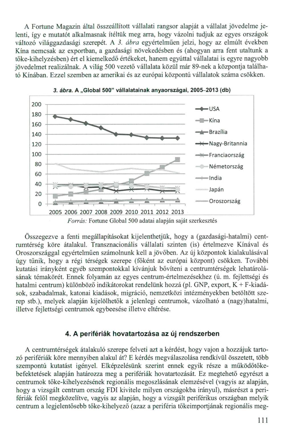 A Fortune Magazin által összeállított vállalati rangsor alapját a vállalat jövedelme jelenti, így e mutatót alkalmasnak ítéltük meg arra, hogy vázolni tudjuk az egyes országok változó világgazdasági