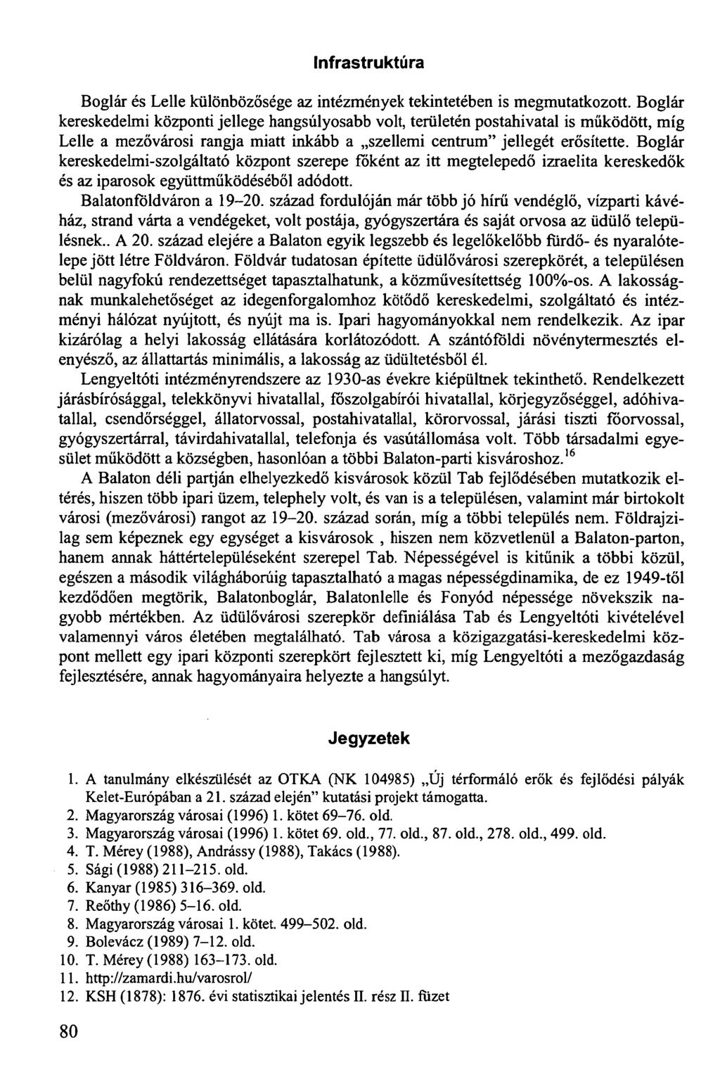 Infrastruktúra Boglár és Lelle különbözősége az intézmények tekintetében is megmutatkozott.