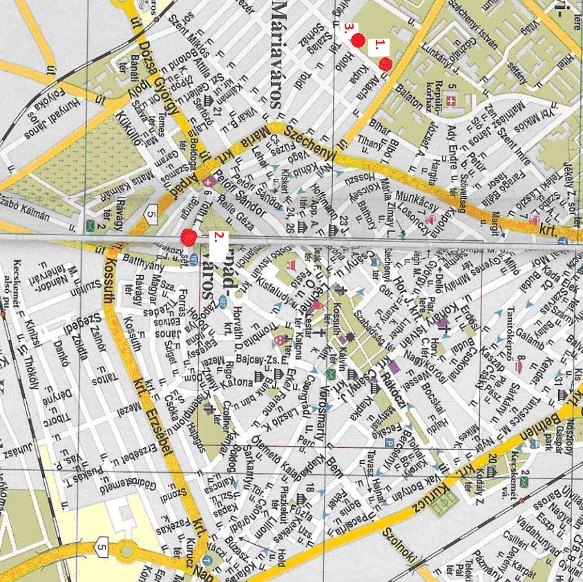 TÉRKÉP 1. Táncsics Mihály Középiskolai Kollégium, 6000. Kecskemét, Nyíri út 28. (étkezés) 2. II.