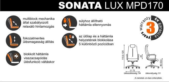 SONATA LUX HRU MPD ST28 CR KN ESH SONATA FEJTÁMLÁS, KARFÁS FŐNÖKI FOTEL, KRÓM CSILLAGLÁBBAL, VÁLASZTHATÓ SZÍNŰ TEXTILBŐR