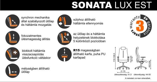 SONATA LUX HRU R15 ST28CR EST KN SH FIX FEJTÁMLÁS, EMELHETŐ KARFÁS FŐNÖKI FOTEL, KRÓM CSILLAGLÁB, EST MECHANIKA,