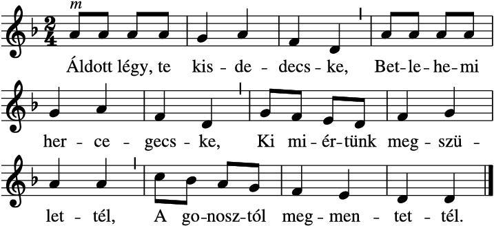 Előtted leborulunk: Térj be hozzánk, Jézusunk, Szent karácsony éjjel. 1. vsz.: Czikéné Lovich Ilona, 2. vsz.: Túrmezei Erzsébet 1912-2000. 1. Áldott légy, te kisdedecske, Betlehemi hercegecske, Ki miértünk megszülettél, A gonosztól megmentettél.