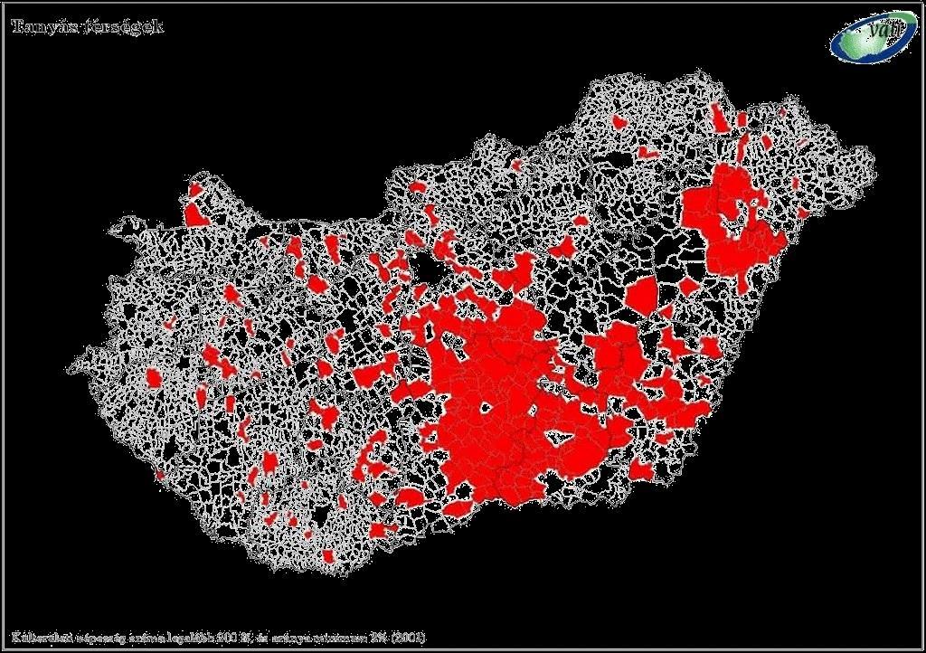 Sajátos települési formák - települési szórványok (tanyák) A tanyák határbéli elhelyezkedése szórt tanyák A tanyás település területek nagyobb részén minden különösebb rendszer nélkül