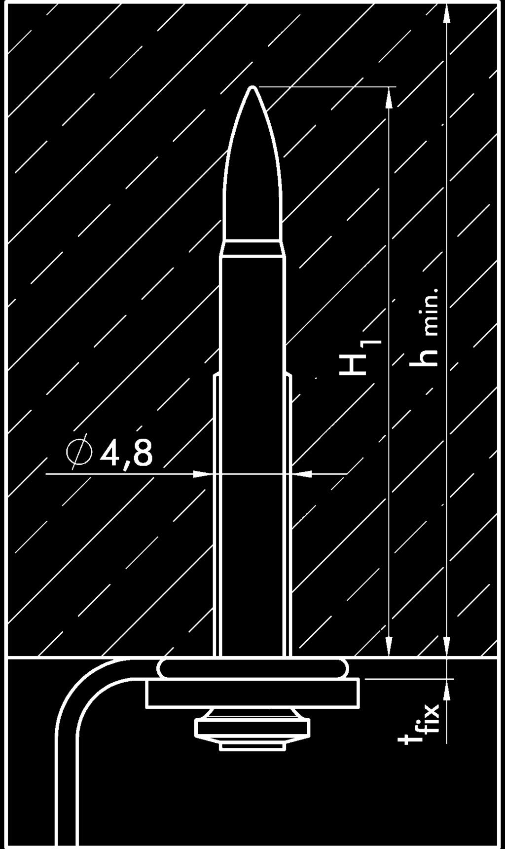 20 mm-ig, pl.: felületszivárgó, geotextília, fólia rögzítések HN 101-es beverőszeggel Magas minőségű szeg beton felületekhez a DIN EN 296-1 és DIN 1045 szerint Alátét átmérő 32 3.