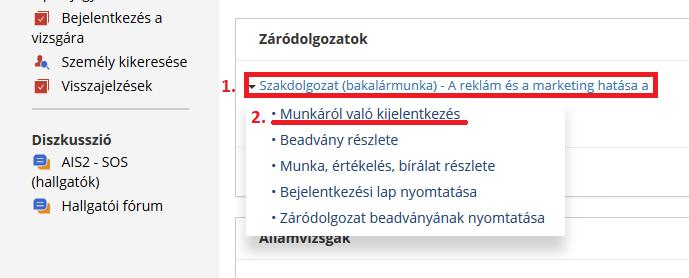 Záródolgozatra való jelentkezési lap nyomtatása A Kar által meghatározott időpontban a jelentkezési lapot le kell adni a kar Tanulmányi Osztályán, amikor megkapja 2 példányban a tanszékvezető által