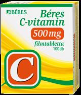 Béres C-vitamin 500 mg filmtabletta, 100 db A készítmény szedése biztosítja az egészség megőrzéséhez nélkülözhetetlen C-vitamin megfelelő