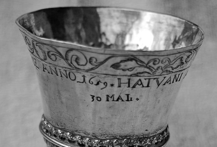 650 VARIA 1. Tölcséres pohár (Szalonna, Tiszáninneni Református Egyházkerület; Henek Simon munkája, Brassó, 17.