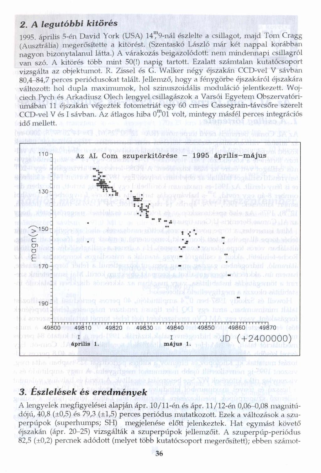 2. A legutóbbi kitörés 1995. április 5-én David York (USA) 14 9-nál észlelte a csillagot, majd Tóm Cragg (Ausztrália) megerősítette a kitörést.