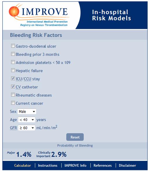 IMPROVE vérzési rizikó model Hol van feltüntetve 1. a vérzési anamnézis? 2. a gyógyszerek (TAG)? 3. a műtéttel járó vérzési rizikó?