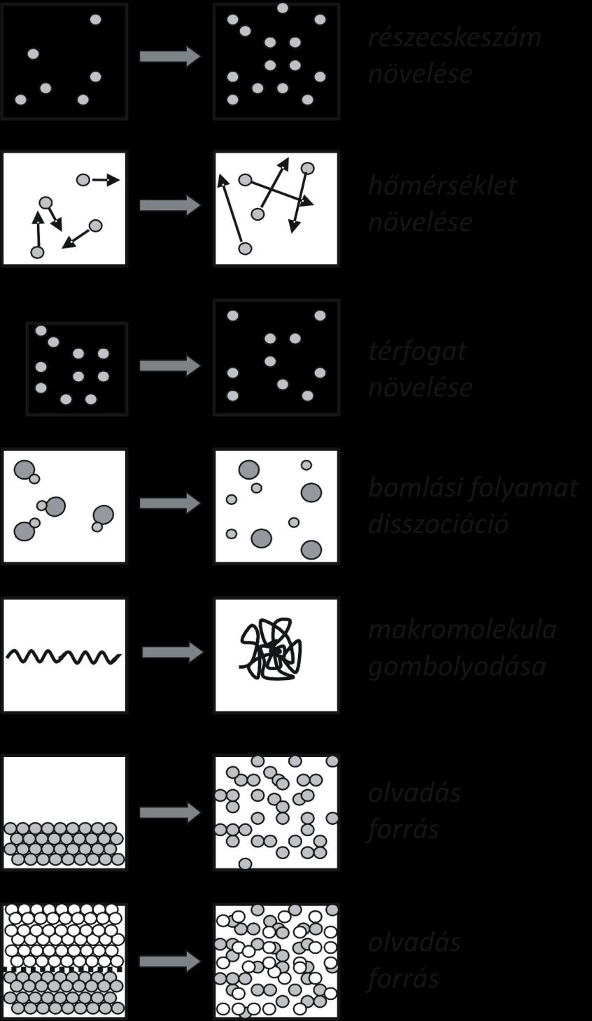 11. ábra: Entrópia növekedéssel járó folyamatok Az életfolyamatokról tudományos igénnyel beszélni sem lehet az entrópia mellőzésével.