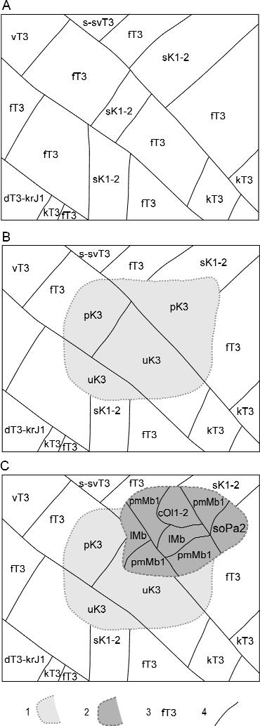 156 GYALOG LÁSZLÓ et al. Térképi adatbázis A munka keretében feldolgozott részterületek 1:100 000-es EOV-térképlapok szerinti eloszlása az 1.