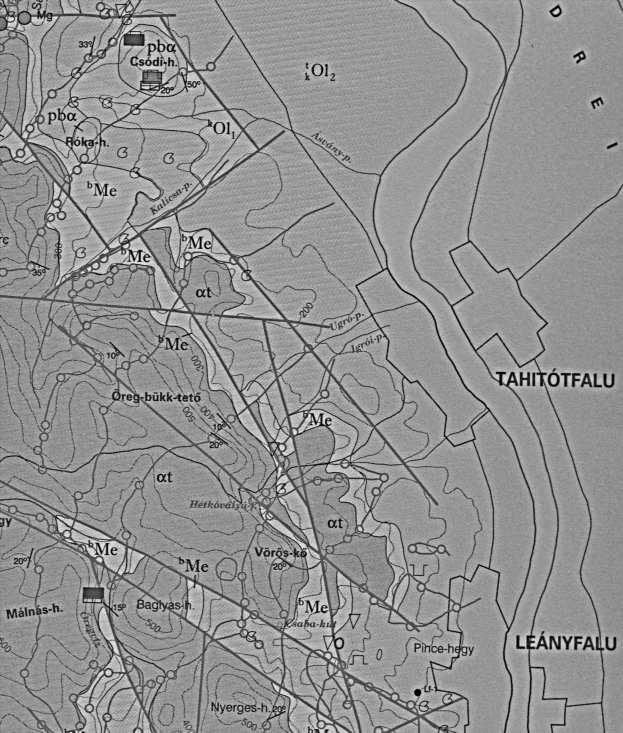 Vulkanizmus utáni felszínalakulás Leányfalu környékén (Visegrádi-hegység) 263 2. ábra. Leányfalu környékének földtani térképe (KORPÁS, CSILLAGNÉ TEPLÁNSZKY 1999).