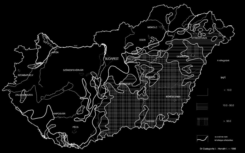 66 FÜGEDI UBUL et al. 1. ábra. A felszín alatt vizek arzéntartalma (µg/l) a Dávod Kismarja szelvényben (TÓTH et al. 1985 után) Figure 1.
