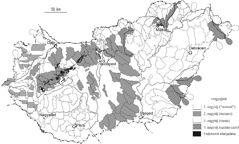 Éghajlatváltozások geokémiai hatásai Magyarország középső és keleti részén 69 5. ábra. Magyarország geokémiai nagytájai és a fődolomit elterjedése Figure 5.