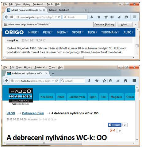 ábra: Hibásan megváltozott karakterkódolás következménye olyan karakterek megjelenése a szövegben,